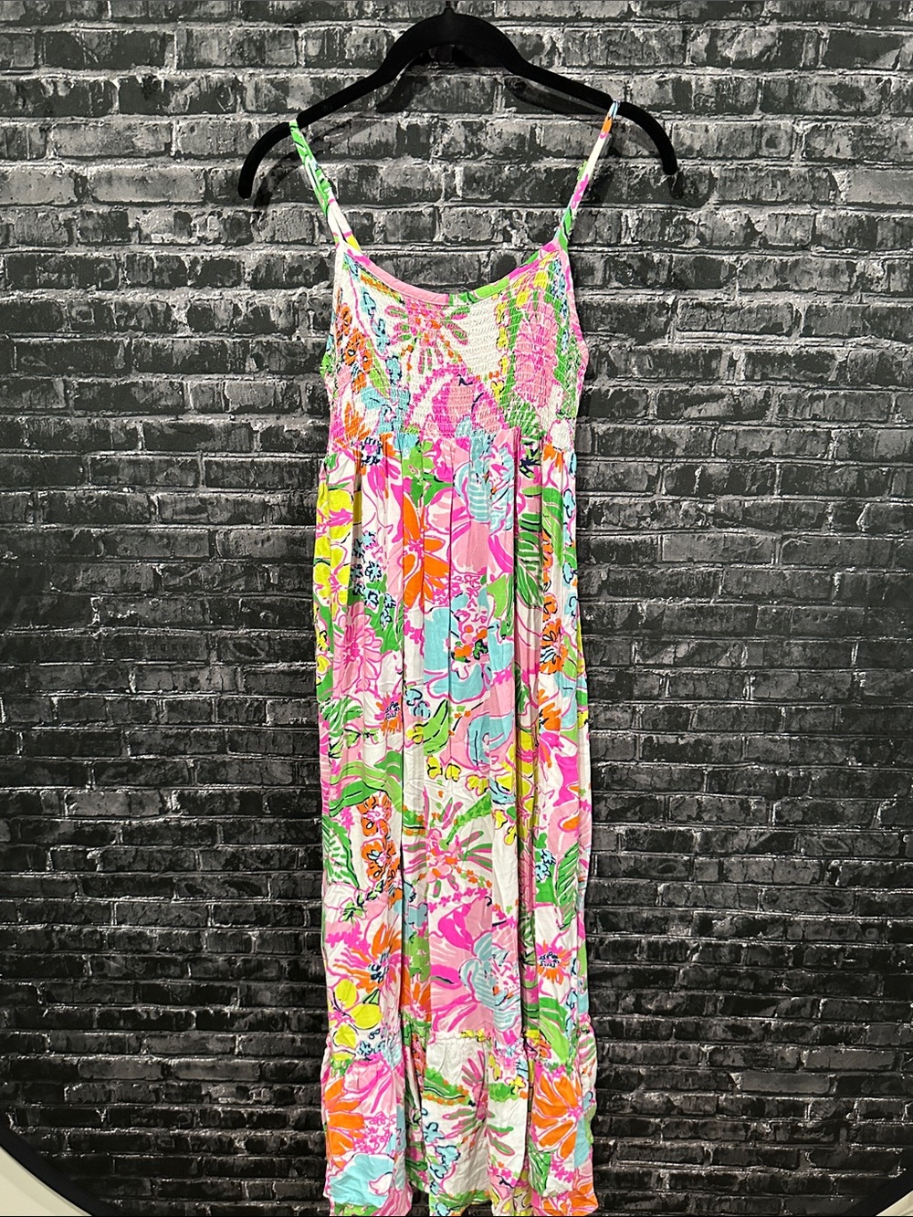 Lilly Pulitzer Pink, Green & Yellow Smocked Tropical Dress